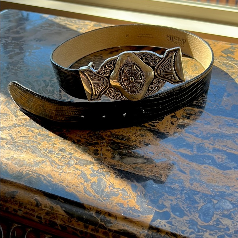 Leather belt with metal buckle